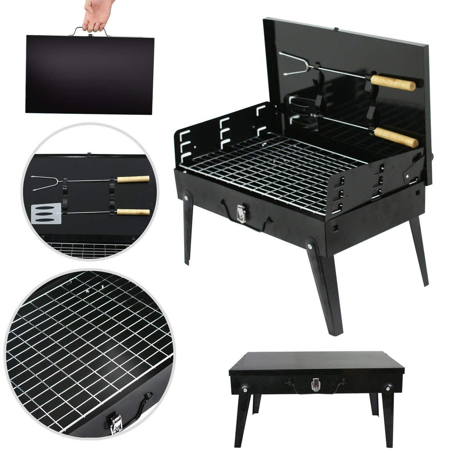125 Stainless Steel Briefcase Style Barbecue Grill Toaster (Medium Black) - Merchanse