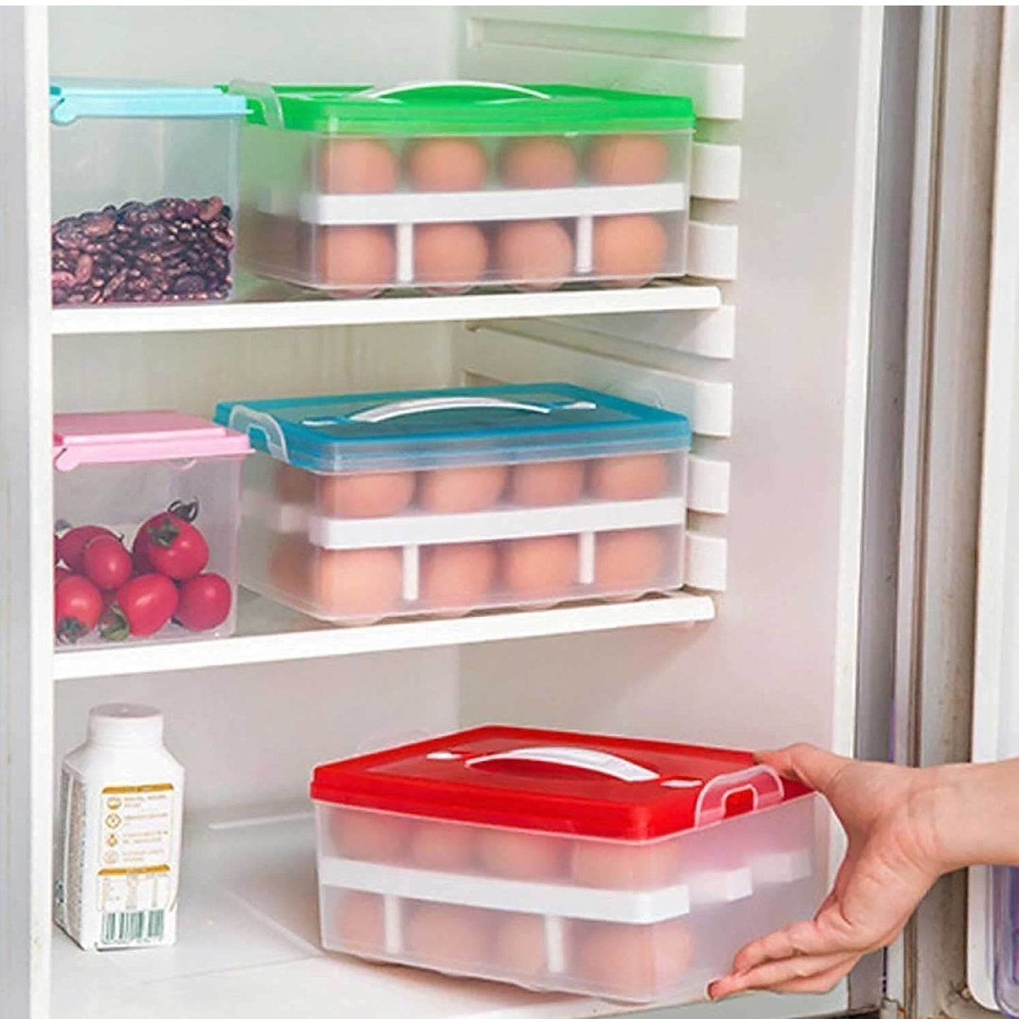 5725 2layer 32 Grid Egg Tray With Lid Egg Carrier Holder For Refrigerator Camping Food Storage Container With Handle (1 Pc ) - Merchanse