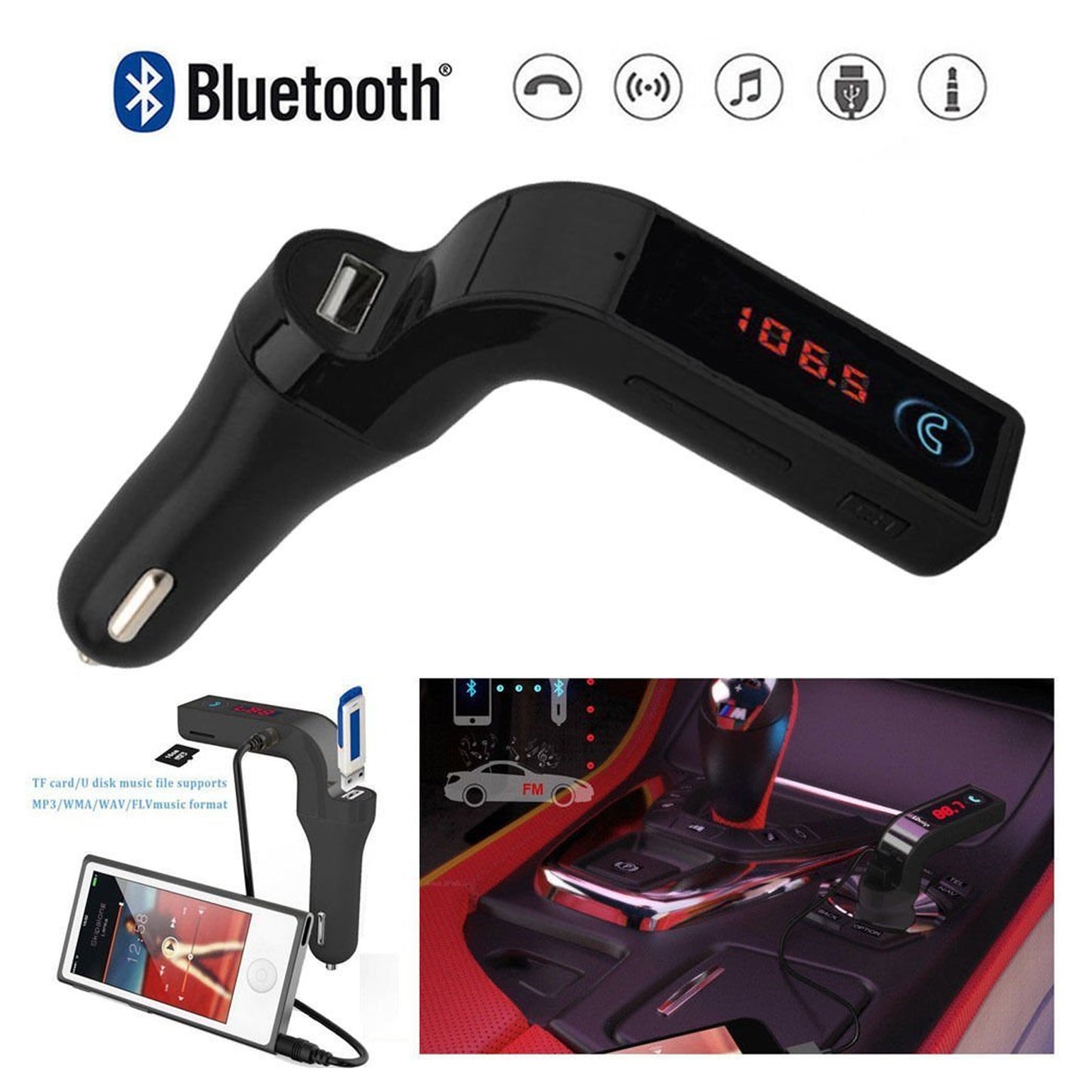 Car G7 With Turbo Charging Lcd Bluetooth Charger Fm Kit Mp3 - Merchanse