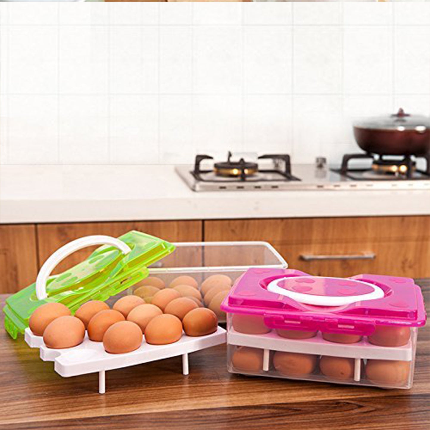 5725 2layer 32 Grid Egg Tray With Lid Egg Carrier Holder For Refrigerator Camping Food Storage Container With Handle (1 Pc ) - Merchanse
