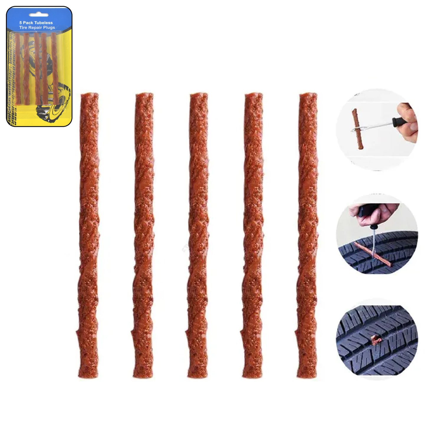 Tyre Repair Brown Emergency Puncture Seal Strips (5 Pcs Set) - Merchanse