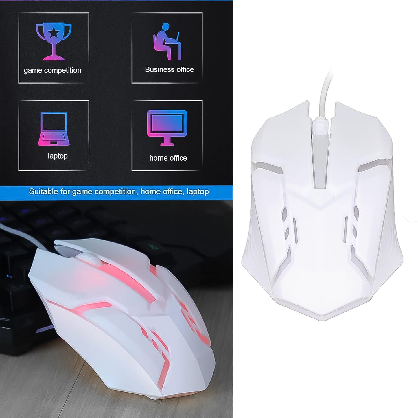 Usb Wired Mouse Gaming Mouse Colorful Lighting Luminous (1 Pc Wihte) - Merchanse