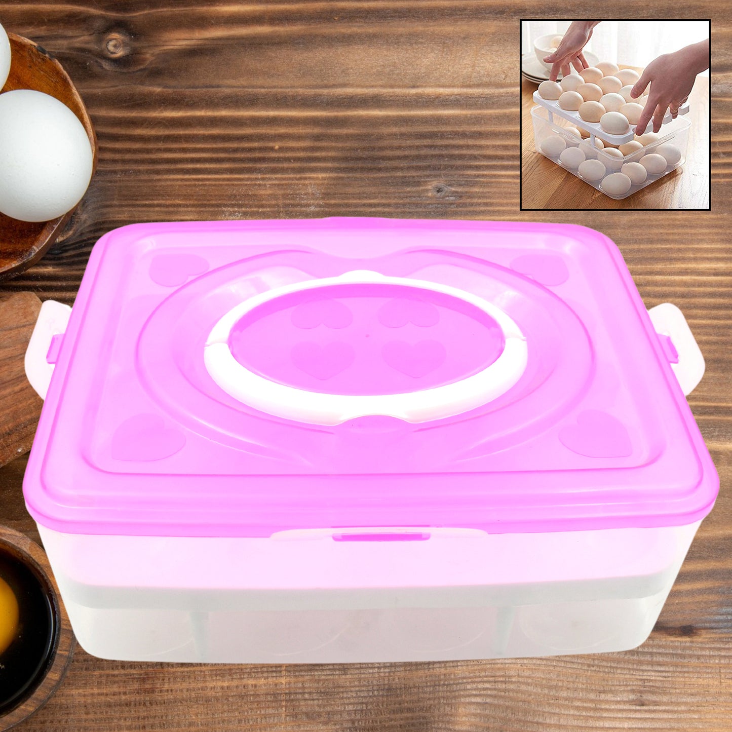 5725 2layer 32 Grid Egg Tray With Lid Egg Carrier Holder For Refrigerator Camping Food Storage Container With Handle (1 Pc ) - Merchanse