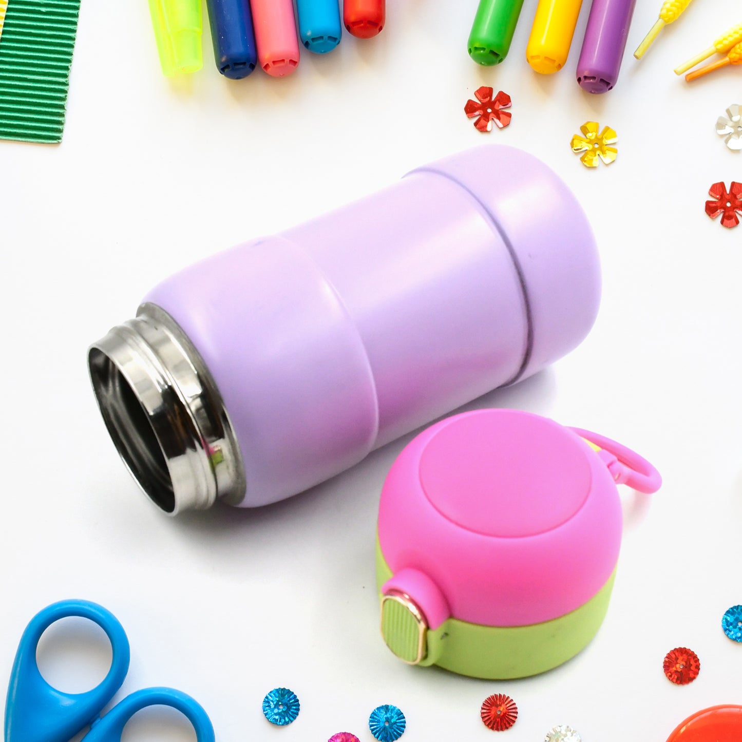 Duckstainless Steel Water Bottle For Kids Adults Steel Flask Metal Thermos Spill Proof Cap Closure Bpa Free For School Home Office Drinkware (1 Pc Mix Design) - Merchanse