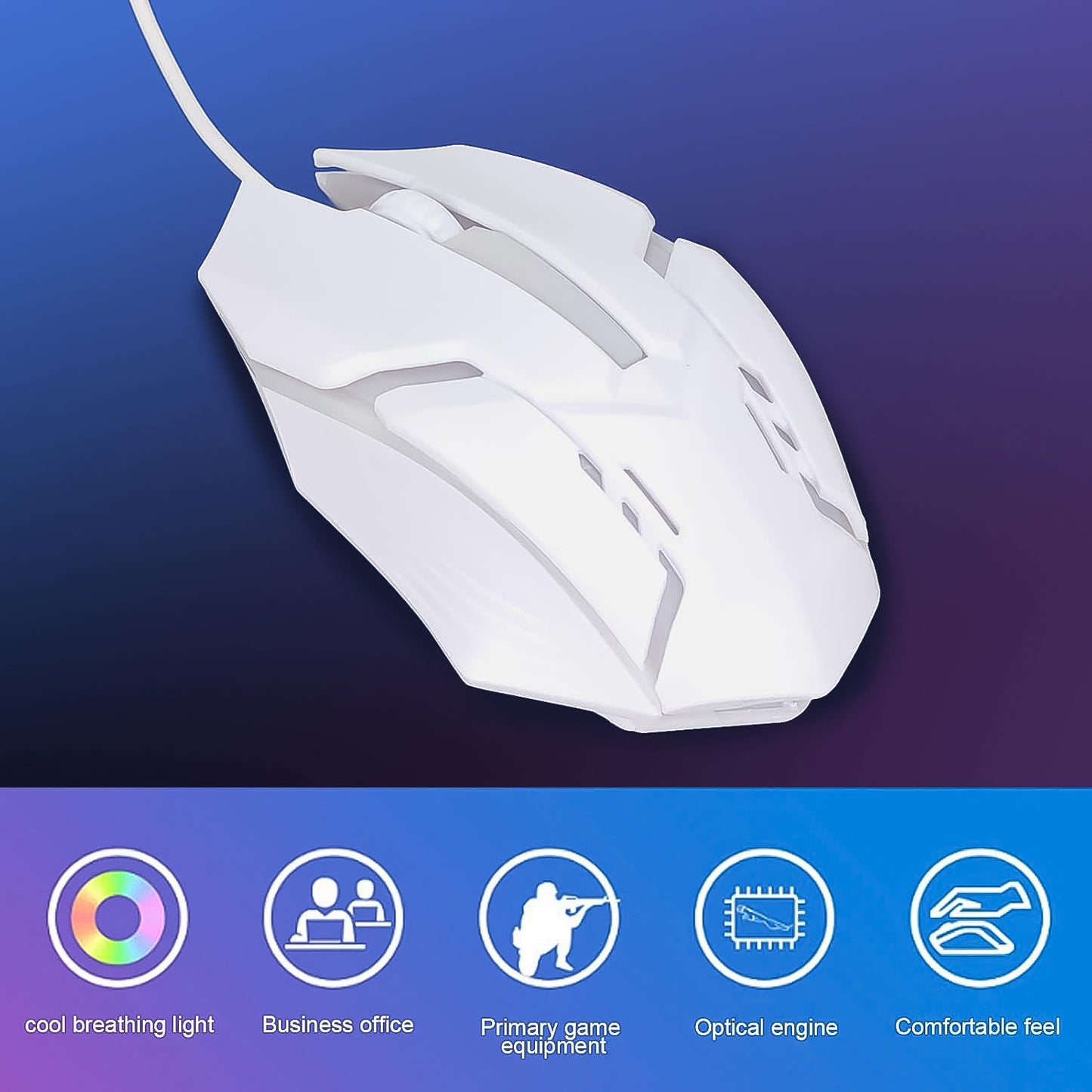 Usb Wired Mouse Gaming Mouse Colorful Lighting Luminous (1 Pc Wihte) - Merchanse