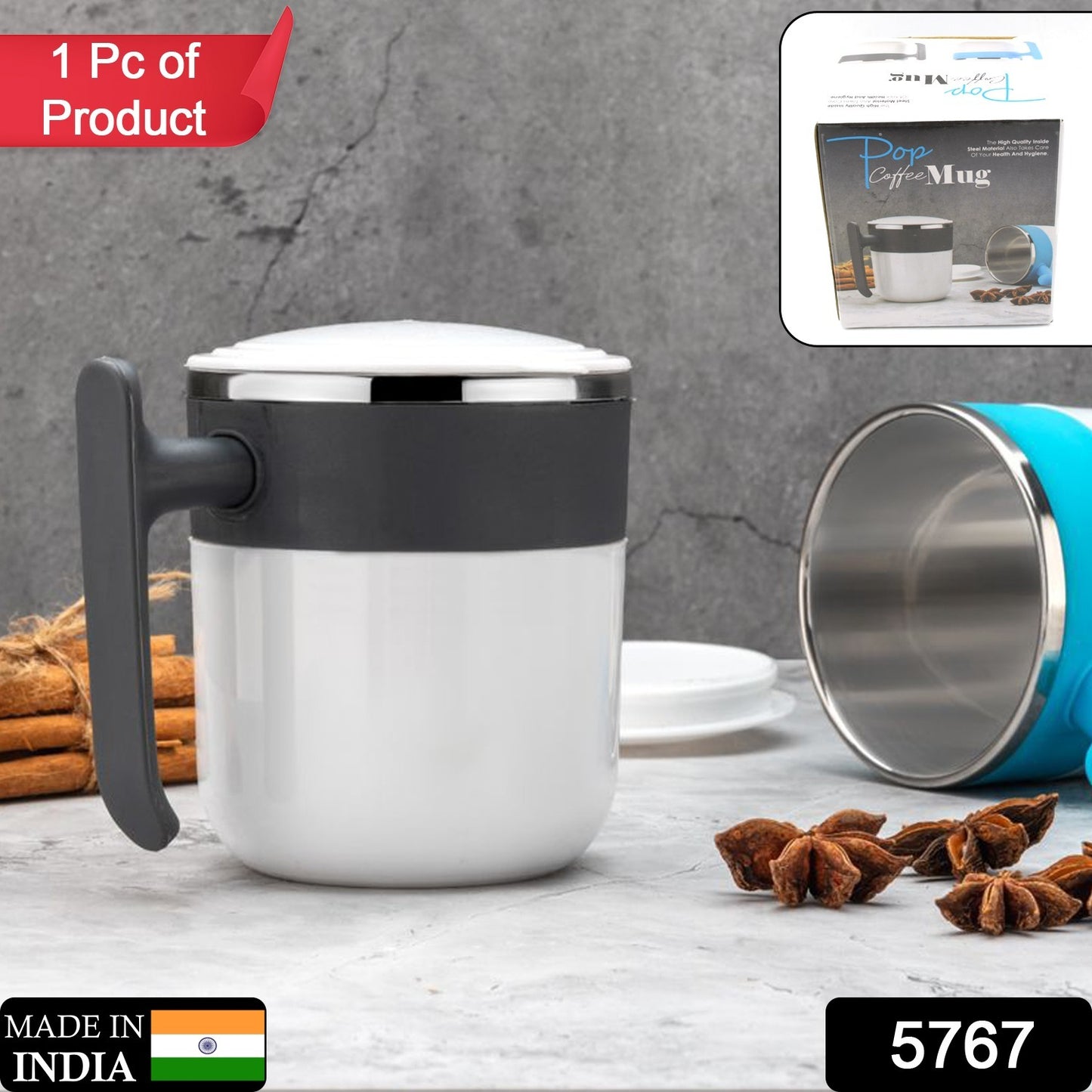 5767 Stainless Steel Lid Cover Hot Coffeetea Mug Hot Insulated Double Wall Stainless Steel Coffee And Milk Cup With Lid - Coffee Cup (1 Pc ) - Merchanse