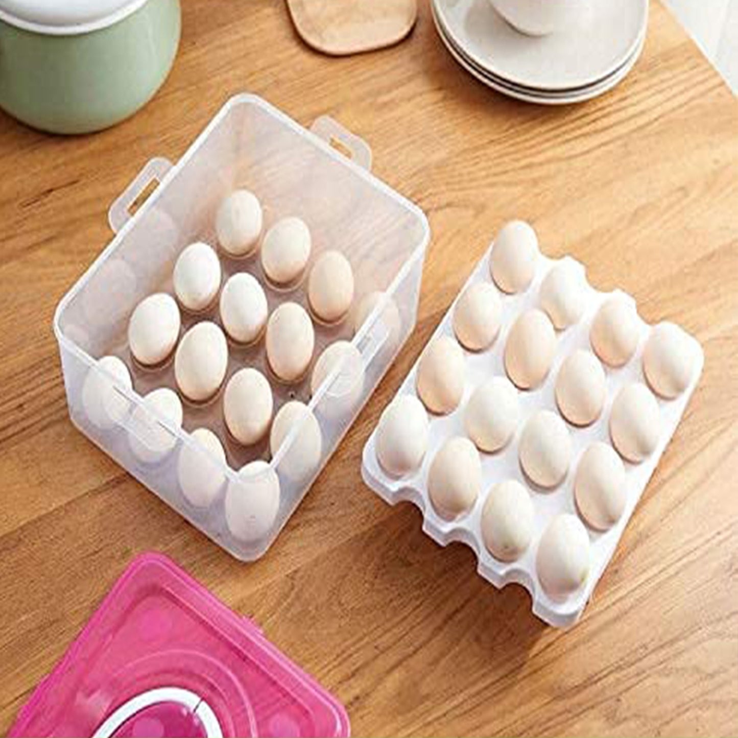 5725 2layer 32 Grid Egg Tray With Lid Egg Carrier Holder For Refrigerator Camping Food Storage Container With Handle (1 Pc ) - Merchanse