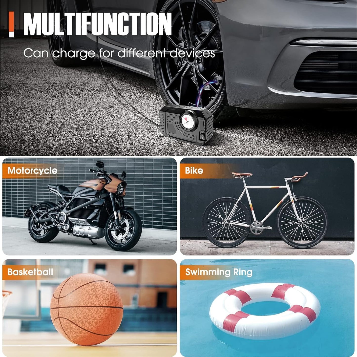 7586 Tire Inflator Portable Air Compressor 12v Small Air Pump For Car Tires Bicycle Balloons Cars Bike Bicycles And Other Inflatables With Led Light (12v) - Merchanse