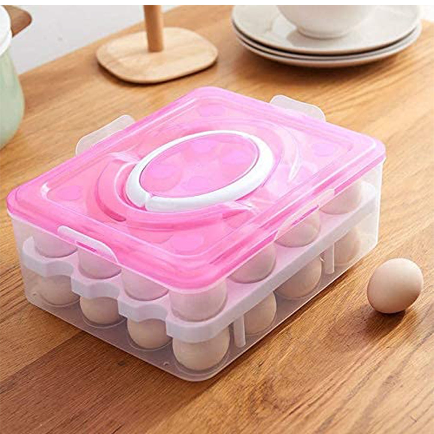 5725 2layer 32 Grid Egg Tray With Lid Egg Carrier Holder For Refrigerator Camping Food Storage Container With Handle (1 Pc ) - Merchanse