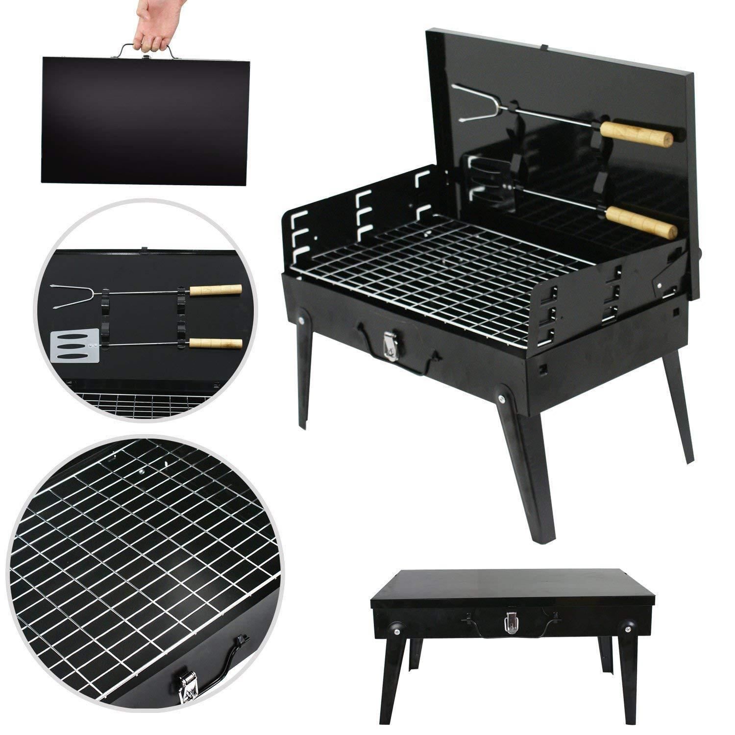 125 Stainless Steel Briefcase Style Barbecue Grill Toaster (Medium Black) - Merchanse