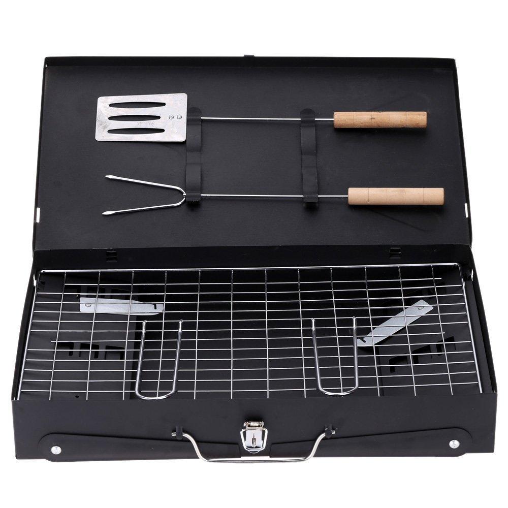 125 Stainless Steel Briefcase Style Barbecue Grill Toaster (Medium Black) - Merchanse