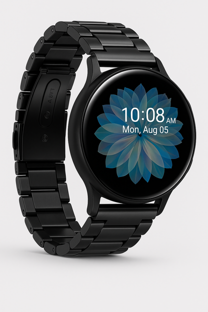 Sweven Active 2 premium smartwatch with Amoled display , black silicon and metallic strips ECG , Blood pressure , oxygen level, Heart rate monitor,150+ watch faces