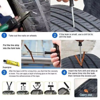 Tyre Puncture Repair Kit With 3 Seal Strips (5 Pcs Set) - Merchanse
