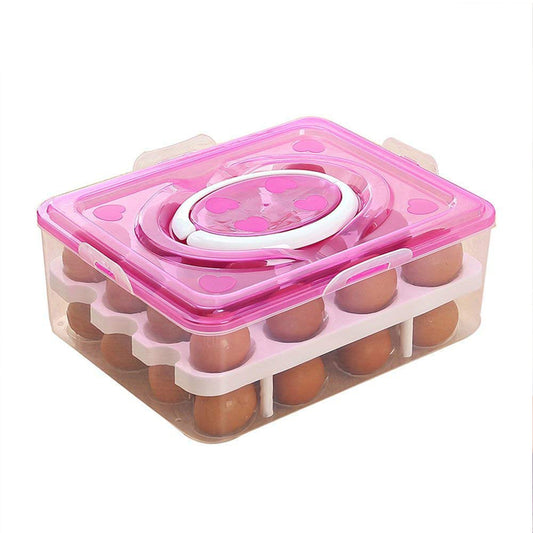 5725 2layer 32 Grid Egg Tray With Lid Egg Carrier Holder For Refrigerator Camping Food Storage Container With Handle (1 Pc ) - Merchanse