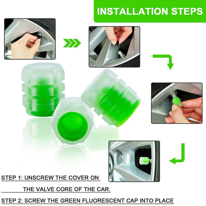0547 Tyre Valve Caps Luminous Glow Car Tire Air Stem Valve Cap Covers ( 4 Pcs ) - Merchanse