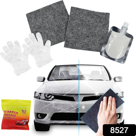 8527 Nano Magic Car Scratch Remover Cloth Multipurpose Scratch Repair Cloth Cloth For Car Paint Scratch Repair Easy To Repair Slight Scratches On The Surface Polishing Repeatable Use For All Kinds Of Car (45 Ml Repair Solution 2 Gloves 2 Nano Cloth) - Merchanse
