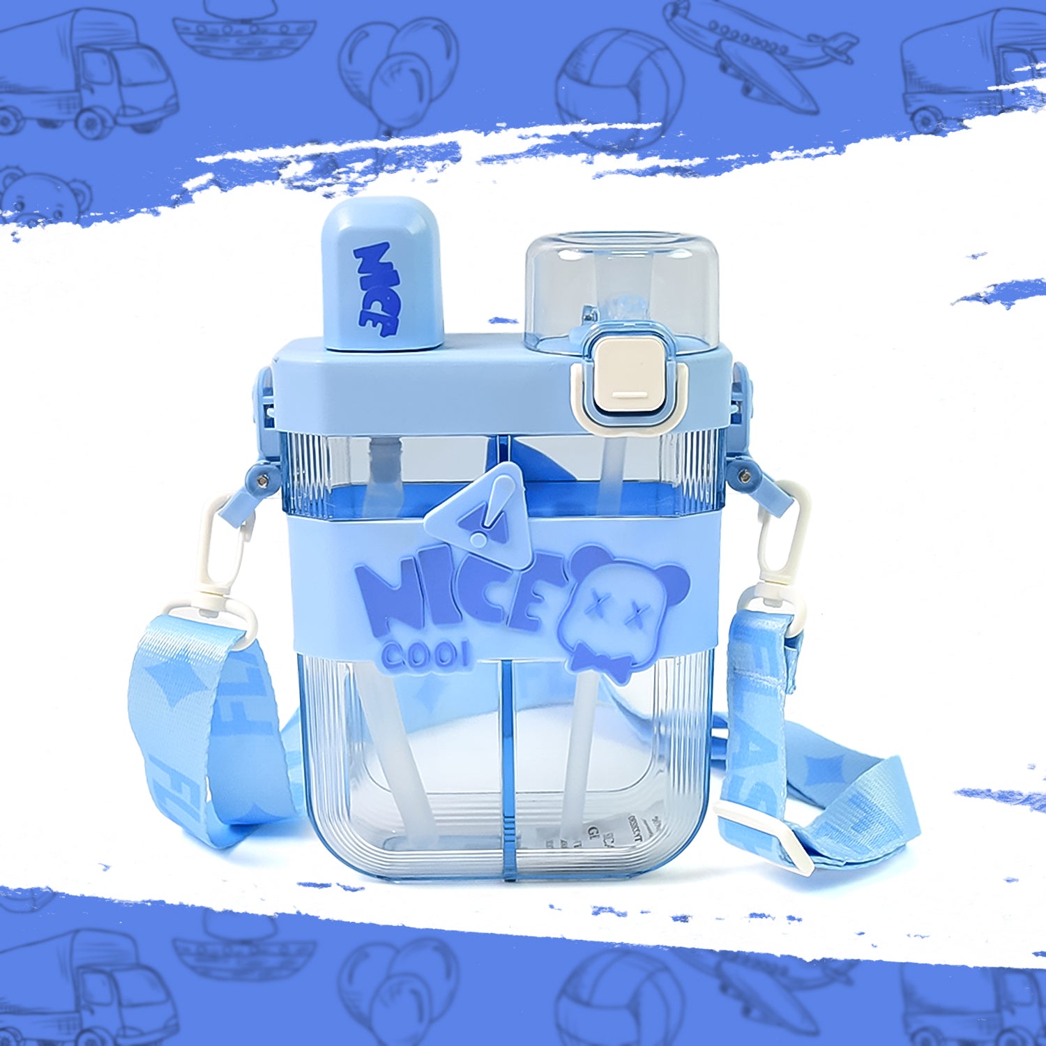 2in1 Dual Compartment Water Bottle With Straw And Adjustable Shoulder Straps (1 Pc Multi Color) - Merchanse