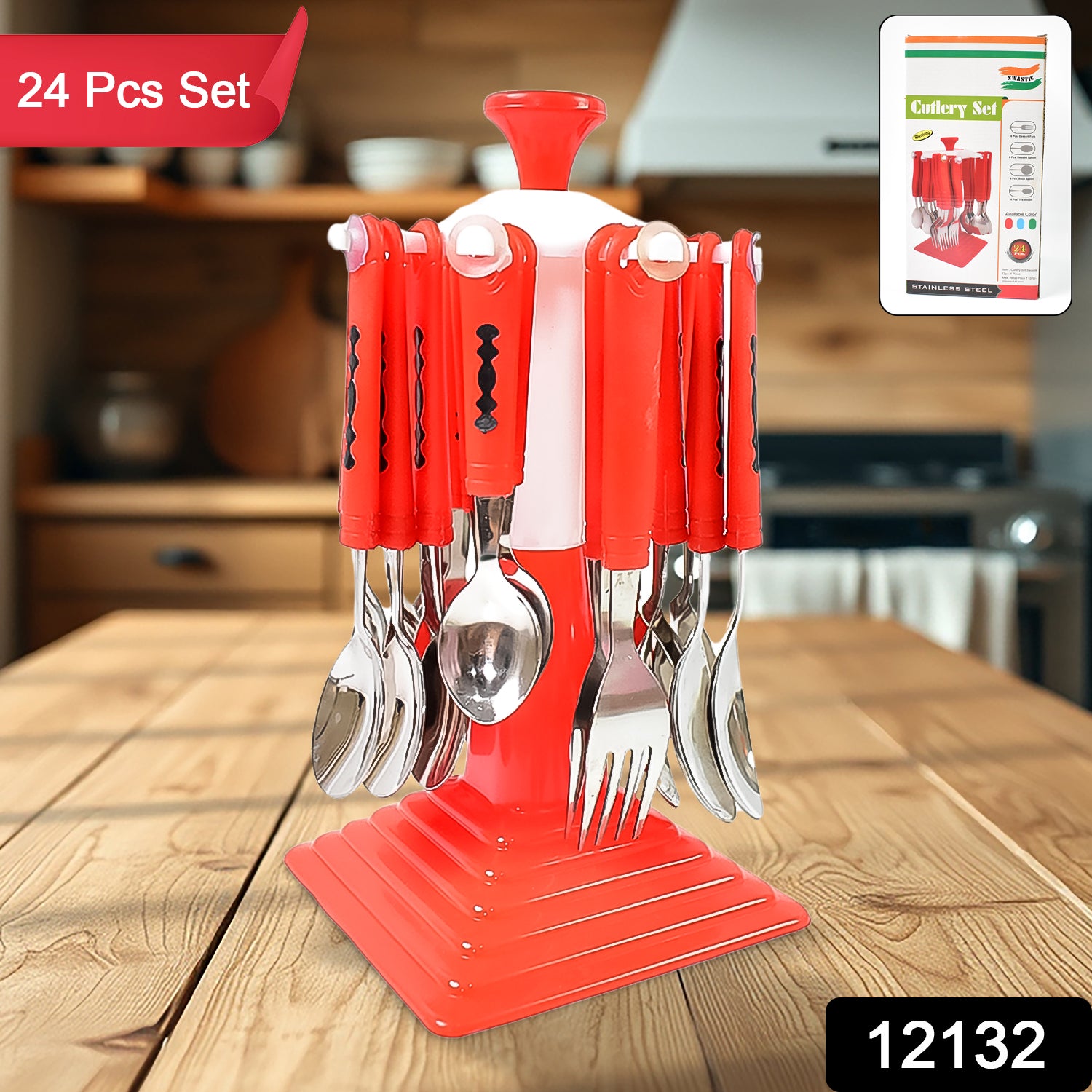 Classic Cutlery Set For Dining Table Stainless Steel 24-piece Set With Stand (1 Set - Merchanse