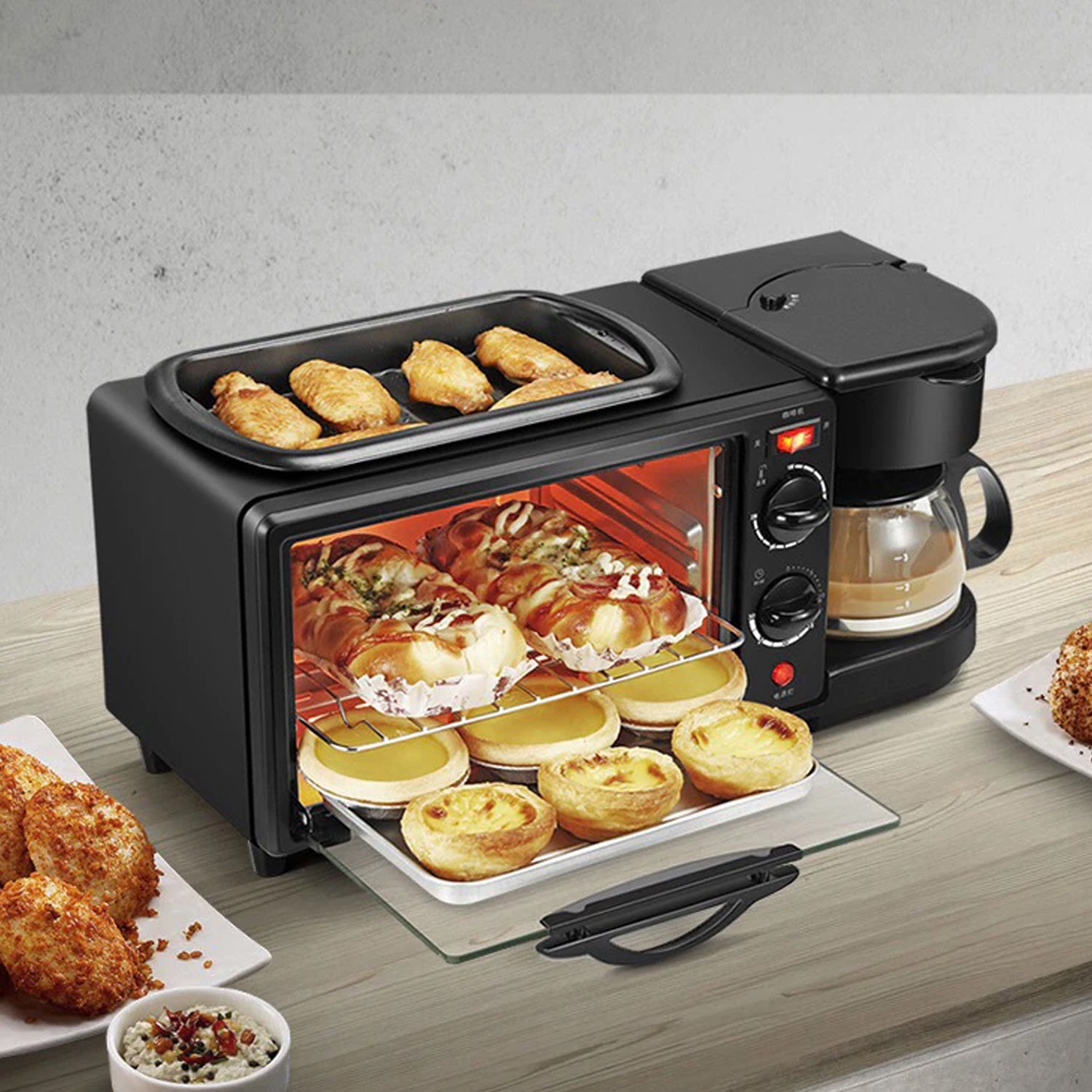 2788 3 In 1 Breakfast Maker Portable Toaster Oven Grill Pan Coffee Maker Full Breakfast Ready At One Go - Merchanse