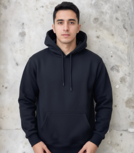 Premium Men's Solid Black Essentials Hoodie - Heavyweight Cotton