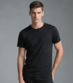 Men Solid Black Round Neck Cotton Blend T-shirt (Black)