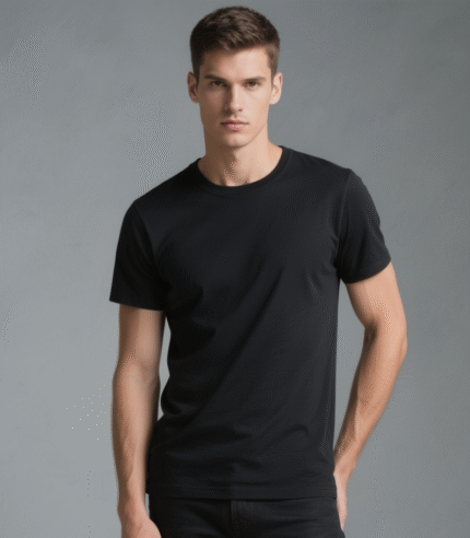 Men Solid Black Round Neck Cotton Blend T-shirt (Black)