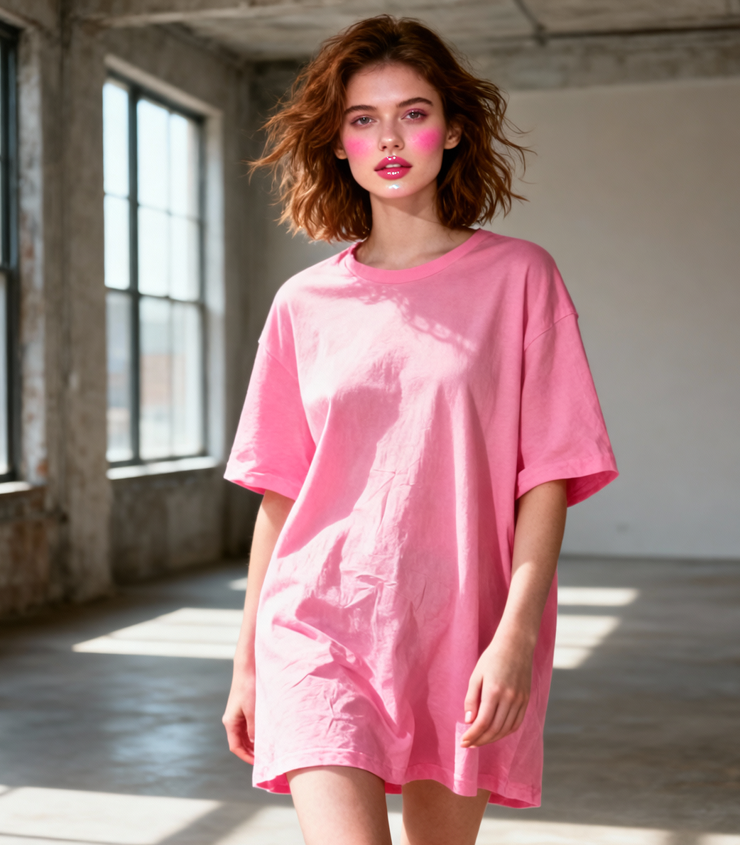a_create_a_realistic_f Women baby pink oversize T-shirt - Image 1