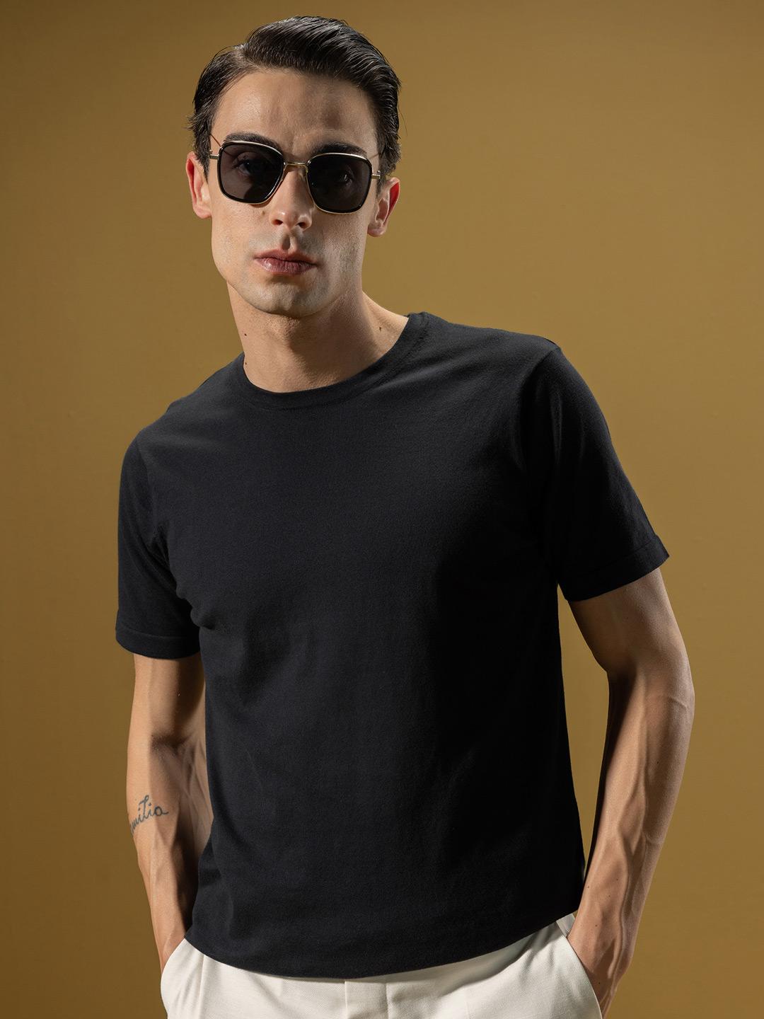 ad423b68-9f95-4318-a99c-270d1ba593521736849162232-DAMENSCH-Round-Neck-Short-Sleeve-T-Shirt-9571736849161664-1 Solid plain black T-shirt 100% cotton - Image 1